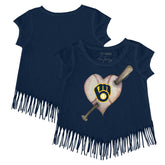 Milwaukee Brewers Tiny Turnip Girls Youth Heart Bat Fringe T-Shirt Discount