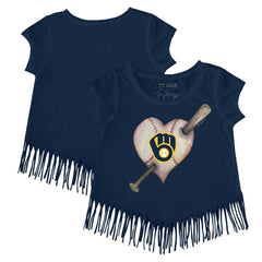 Milwaukee Brewers Tiny Turnip Girls Youth Heart Bat Fringe T-Shirt Discount