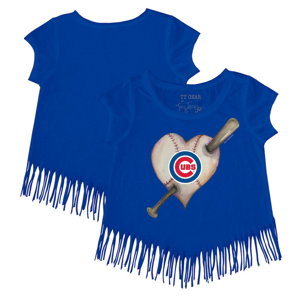 Chicago Cubs Tiny Turnip Girls Youth Heart Bat Fringe T-Shirt Discount