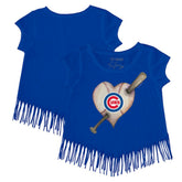 Chicago Cubs Tiny Turnip Girls Youth Heart Bat Fringe T-Shirt Discount