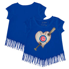 Chicago Cubs Tiny Turnip Girls Youth Heart Bat Fringe T-Shirt Discount