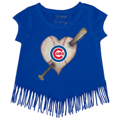 Chicago Cubs Tiny Turnip Girls Youth Heart Bat Fringe T-Shirt Discount