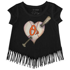 Baltimore Orioles Tiny Turnip Girls Youth Heart Bat Fringe T-Shirt Online