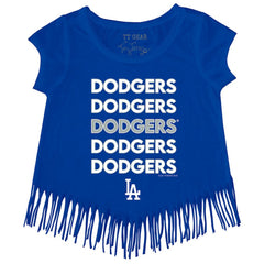 Los Angeles Dodgers Tiny Turnip Girls Youth Stacked Fringe T-Shirt Near Me