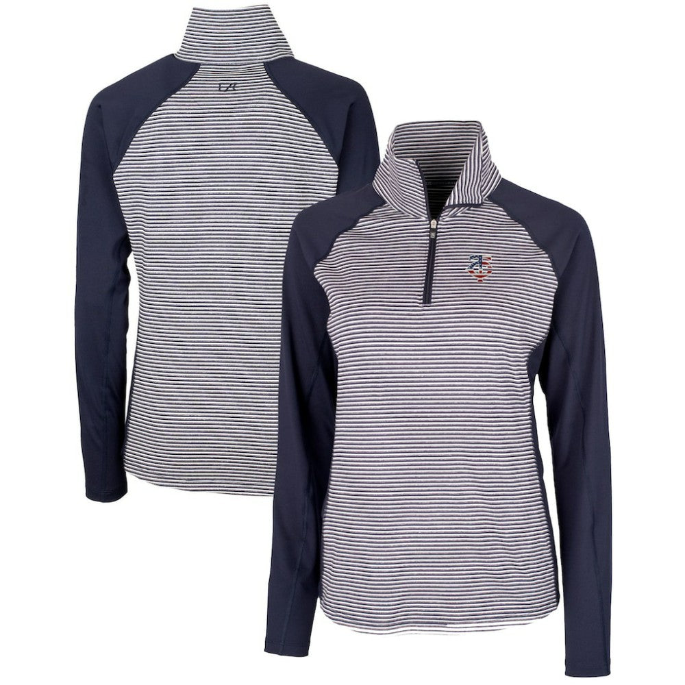 Minnesota Twins Cutter & Buck Women's Americana Logo Forge Tonal Stripe Stretch Half-Zip Pullover Top for sale