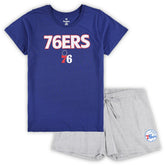 Fanatics Philadelphia 76ers Women's Plus Size T-Shirt & Shorts Combo Set Royal/Heather Gray