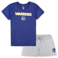 Fanatics Golden State Warriors Women's Plus Size T-Shirt & Shorts Combo Set Royal/Heather Gray