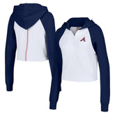 Atlanta Braves Lusso Women's Jane Raglan Quarter-Zip Tri-Blend Cropped Pullover Hoodie Sale
