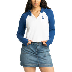 Los Angeles Dodgers Lusso Women's Jane Raglan Quarter-Zip Tri-Blend Cropped Pullover Hoodie for sale