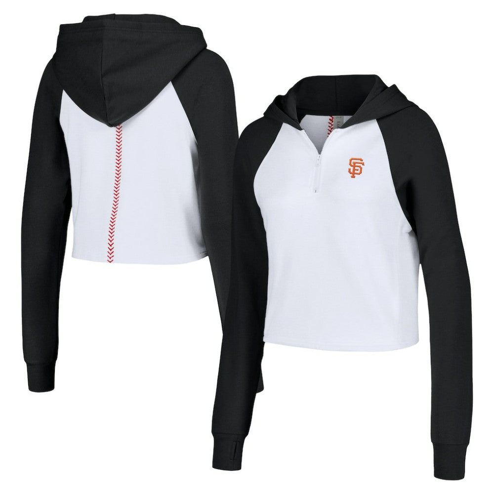 San Francisco Giants Lusso Women's Jane Raglan Quarter-Zip Tri-Blend Cropped Pullover Hoodie Outlet