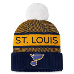 St. Louis Blues Fanatics Women's Authentic Pro Rink Cuffed Knit Hat with Pom - Navy/Gold | Fanatics sale