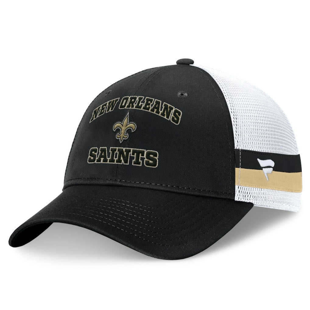 New Orleans Saints Fundamentals Side Stripe Trucker Adjustable Hat - Black/White - Fanatics