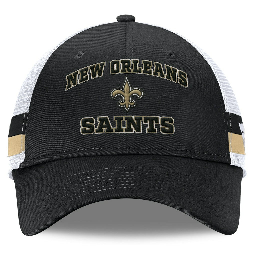 New Orleans Saints Fundamentals Side Stripe Trucker Adjustable Hat - Black/White - Fanatics