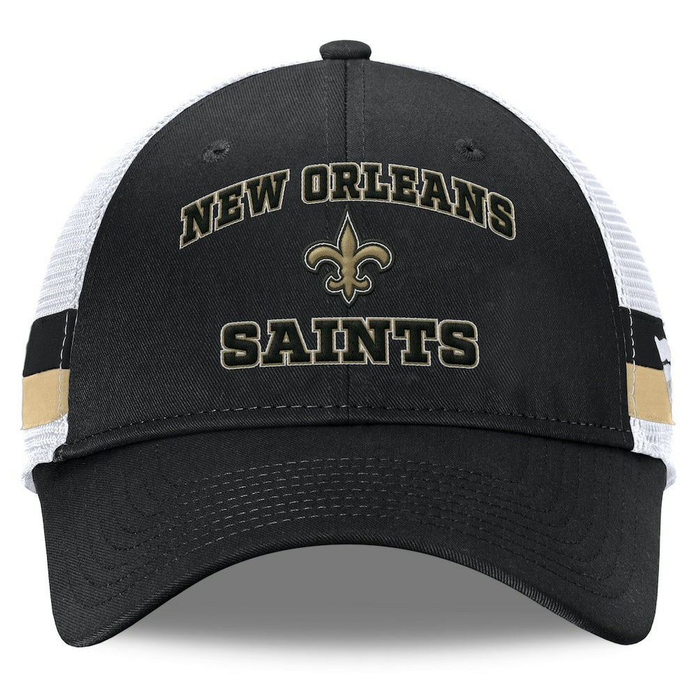 New Orleans Saints Fundamentals Side Stripe Trucker Adjustable Hat - Black/White - Fanatics