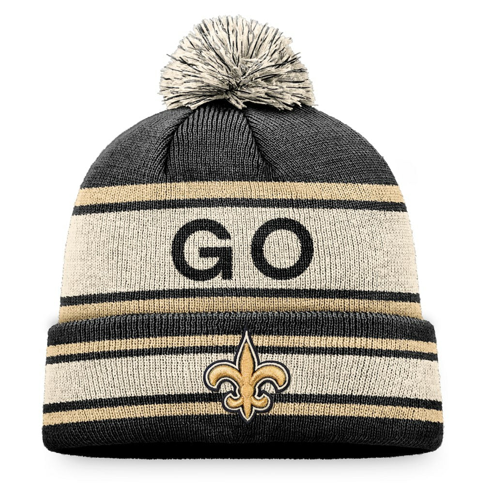 New Orleans Saints Heritage Cuffed Knit Hat with Pom - Black - Fanatics