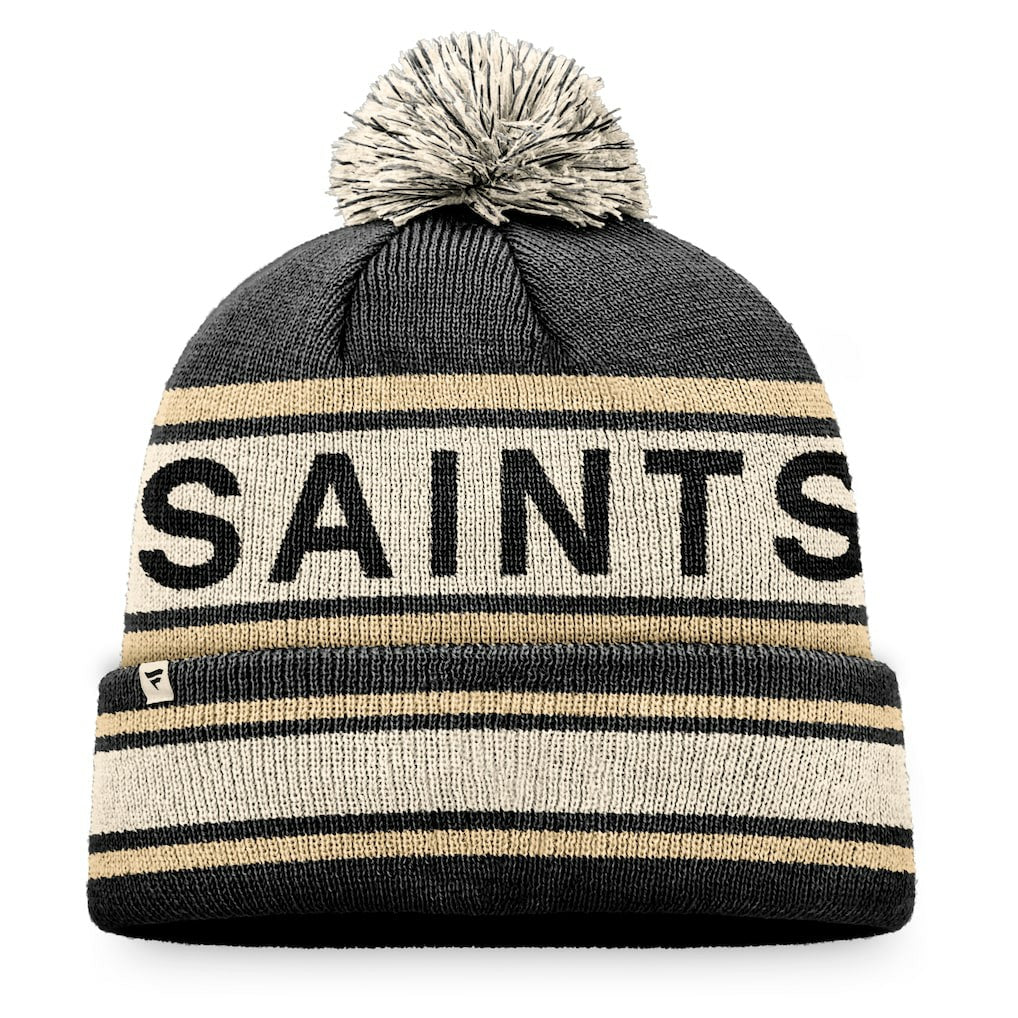 New Orleans Saints Heritage Cuffed Knit Hat with Pom - Black - Fanatics