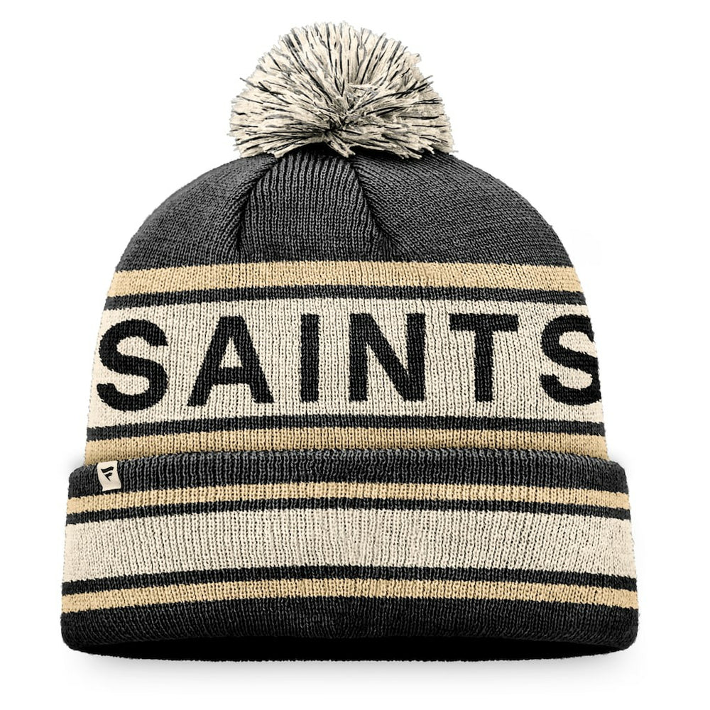 New Orleans Saints Heritage Cuffed Knit Hat with Pom - Black - Fanatics