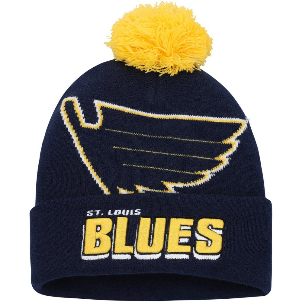 St. Louis Blues Mitchell & Ness Punch Out Cuffed Knit Hat with Pom - Blue | NHL online
