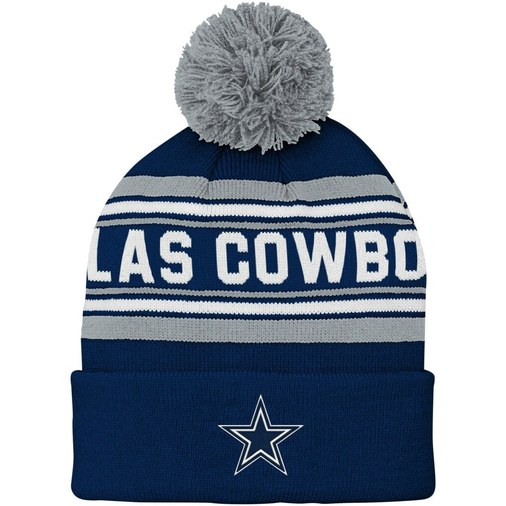 Dallas Cowboys Youth Jacquard Cuffed Knit Hat with Pom - Navy - NFL