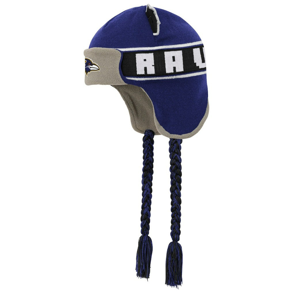 Baltimore Ravens Youth Wordmark Ears Trooper Knit Hat - Purple - NFL