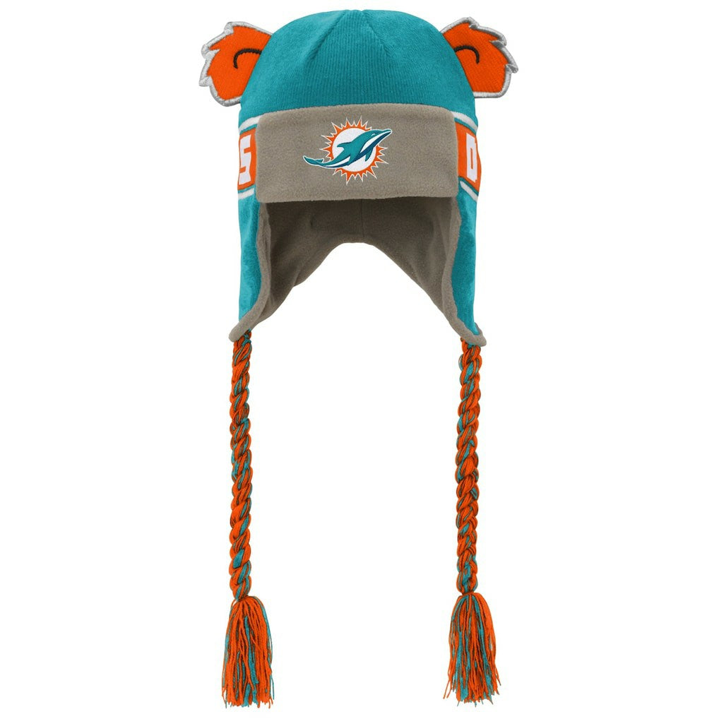 Miami Dolphins Youth Wordmark Ears Trooper Knit Hat - Aqua - NFL