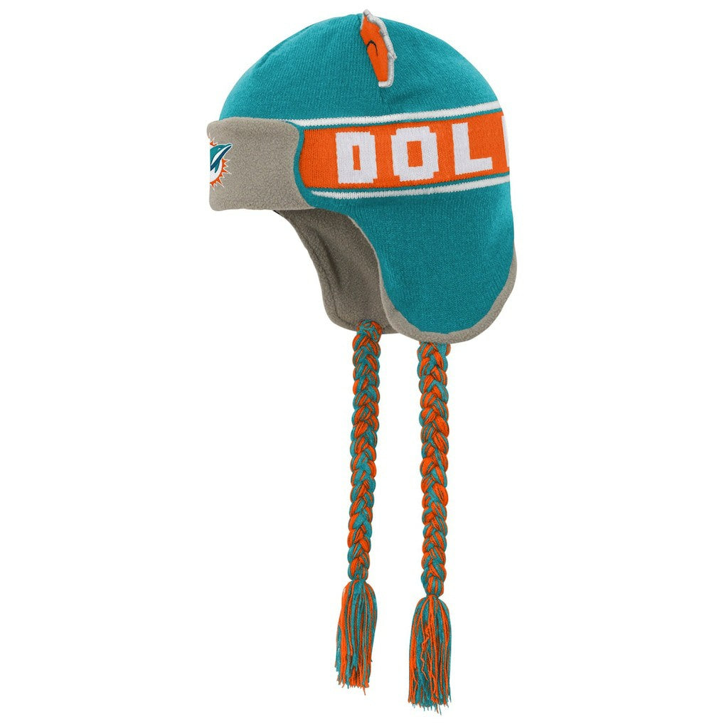 Miami Dolphins Youth Wordmark Ears Trooper Knit Hat - Aqua - NFL