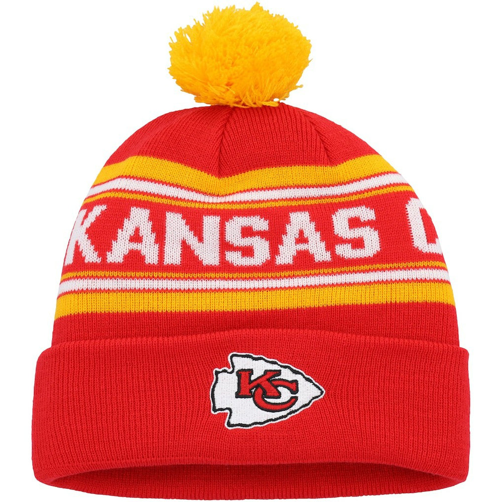 Kansas City Chiefs Youth Jacquard Cuffed Knit Hat with Pom - Red - NFL