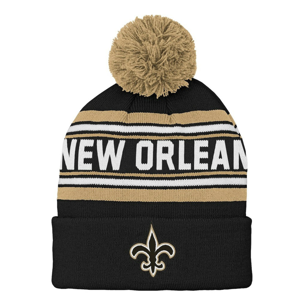 New Orleans Saints Youth Jacquard Cuffed Knit Hat with Pom - Black - NFL