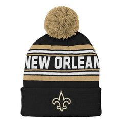 New Orleans Saints Youth Jacquard Cuffed Knit Hat with Pom - Black - NFL