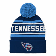 Tennessee Titans Youth Jacquard Cuffed Knit Hat with Pom - Navy - NFL