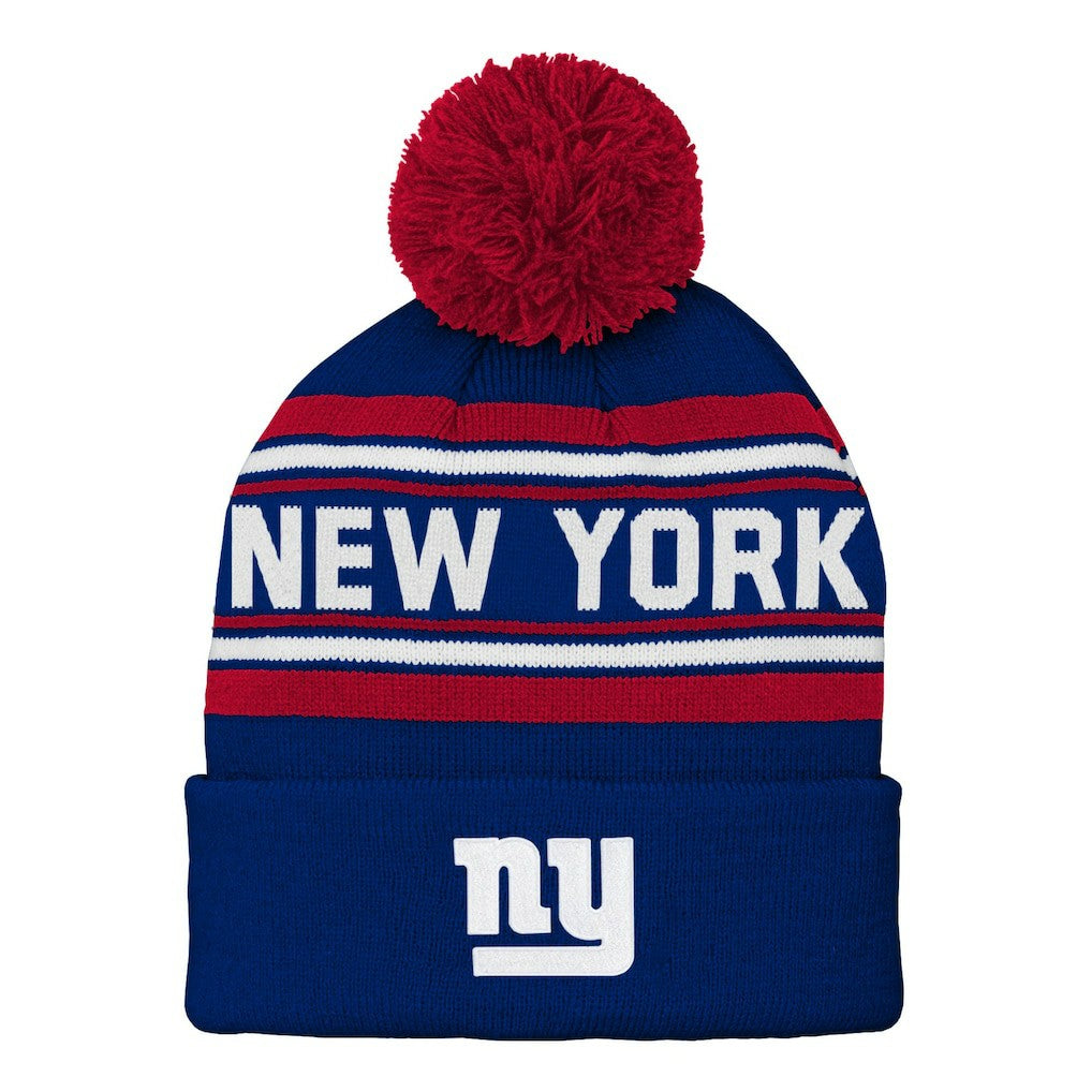 New York Giants Preschool Jacquard Cuffed Knit Hat with Pom - Royal - NFL