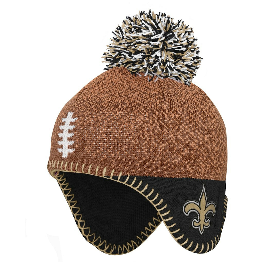 New Orleans Saints Preschool Football Head Knit Hat with Pom - Brown - NFL