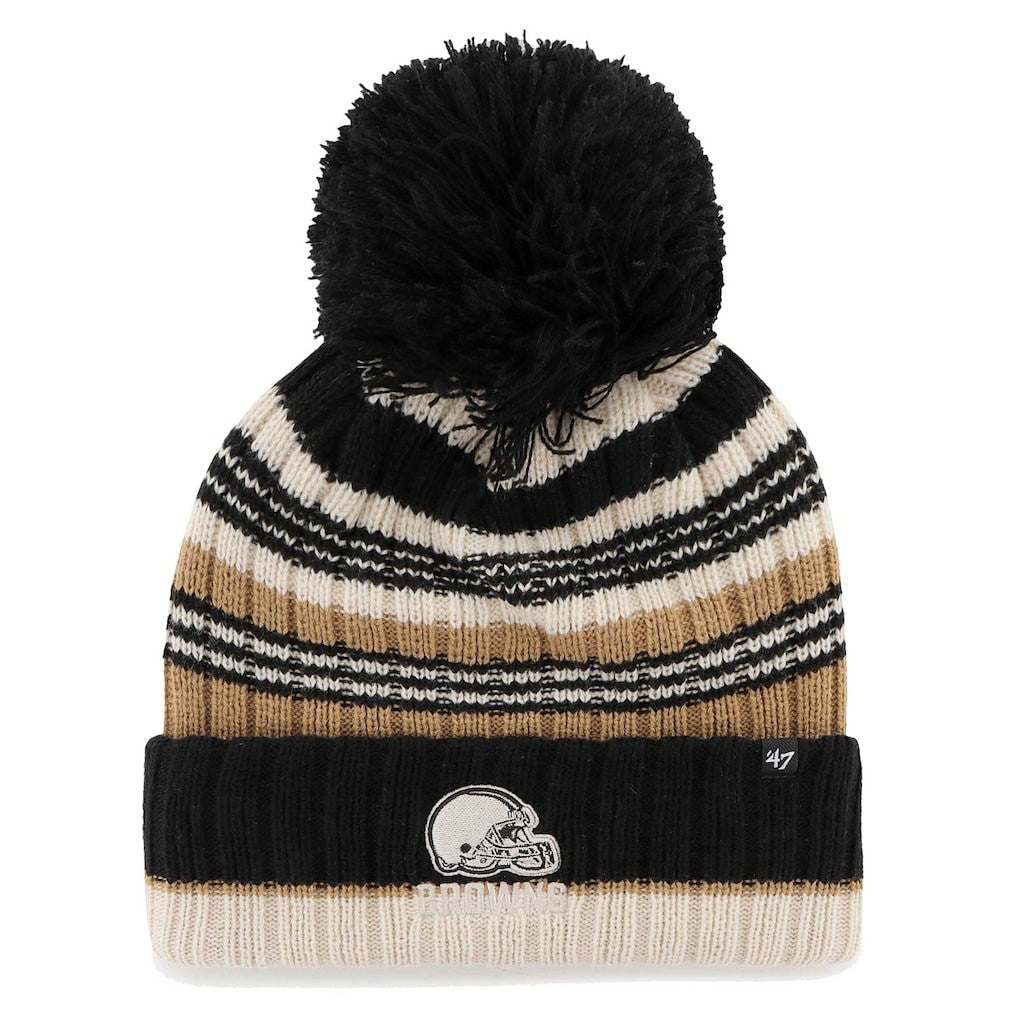 Cleveland Browns '47 Women's Barista Cuffed Knit Hat with Pom - Natural - 47 brand