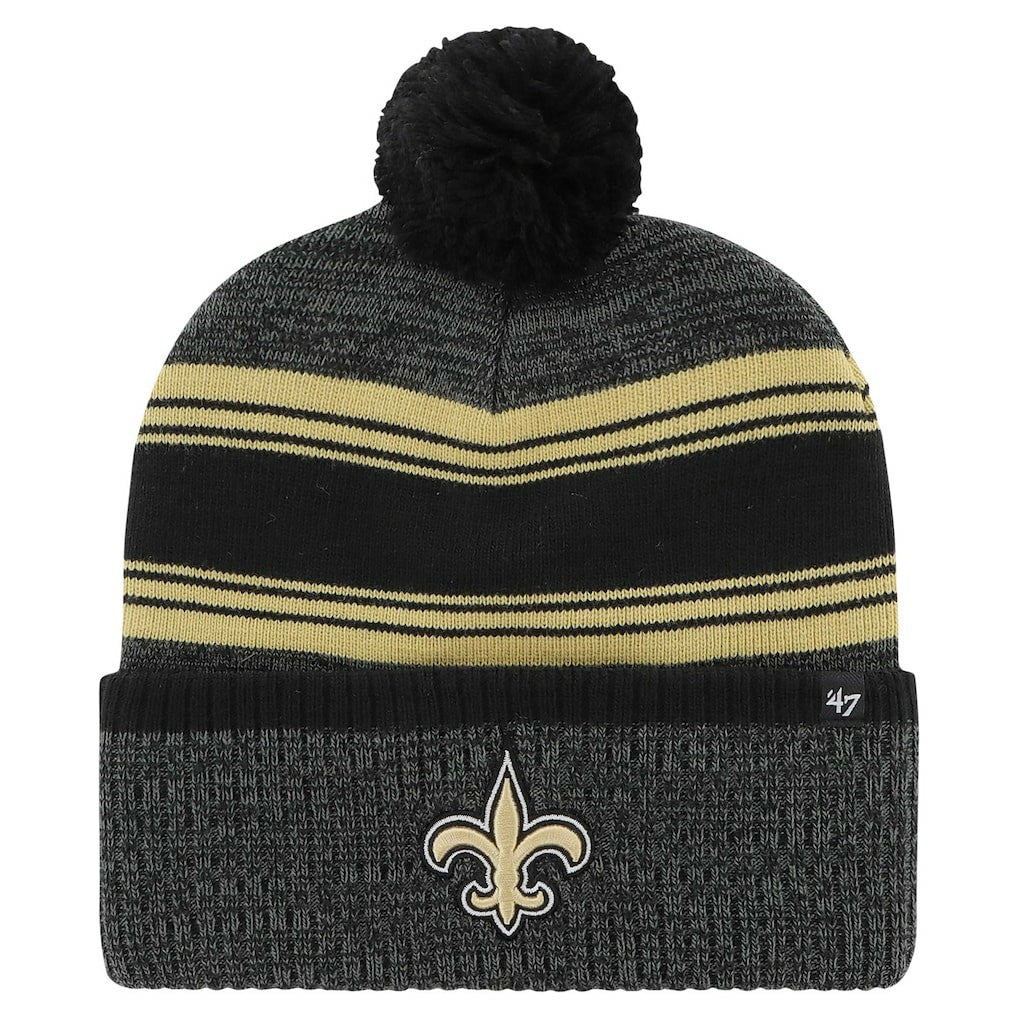 New Orleans Saints '47 Fadeout Cuffed Knit Hat with Pom - Black - 47 brand