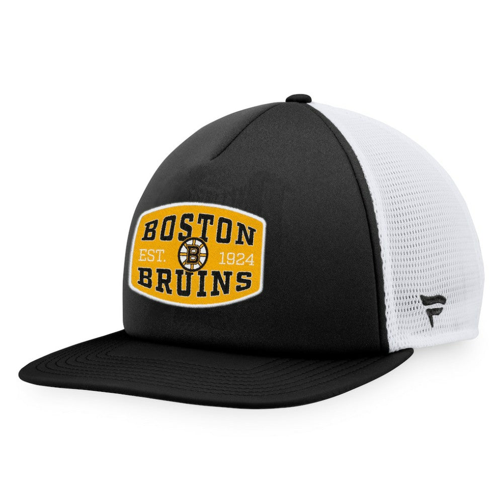 Boston Bruins Fanatics Foam Front Patch Trucker Snapback Hat - Black/White | Fanatics Clearance