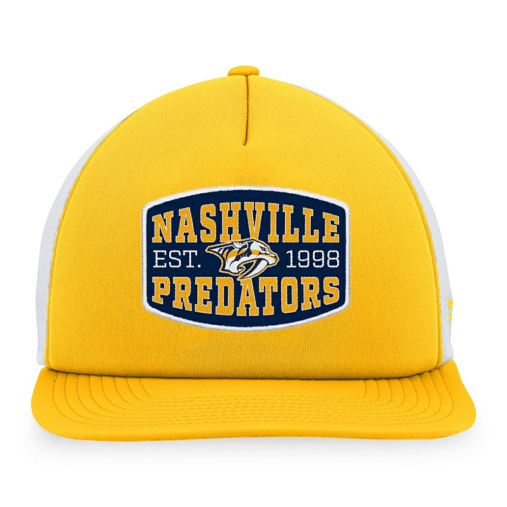 Nashville Predators Fanatics Foam Front Patch Trucker Snapback Hat - Gold/White | Fanatics Lifestyle