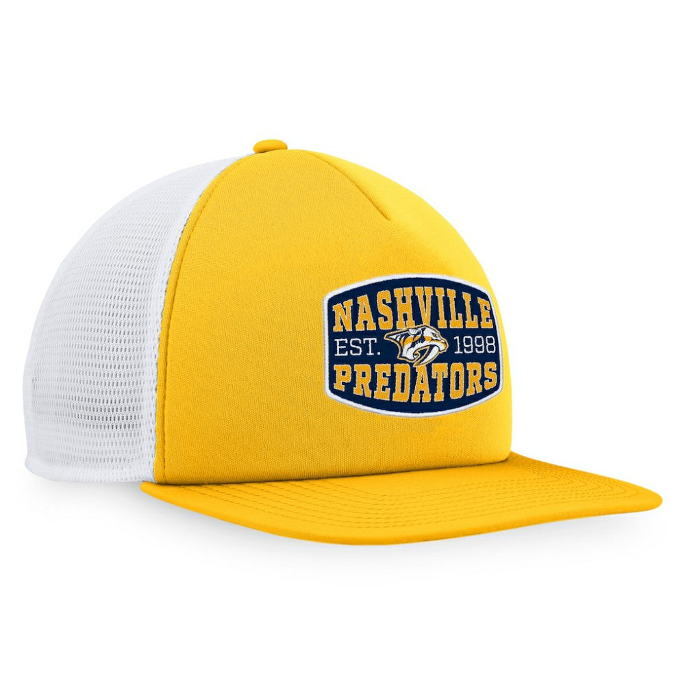 Nashville Predators Fanatics Foam Front Patch Trucker Snapback Hat - Gold/White | Fanatics Lifestyle