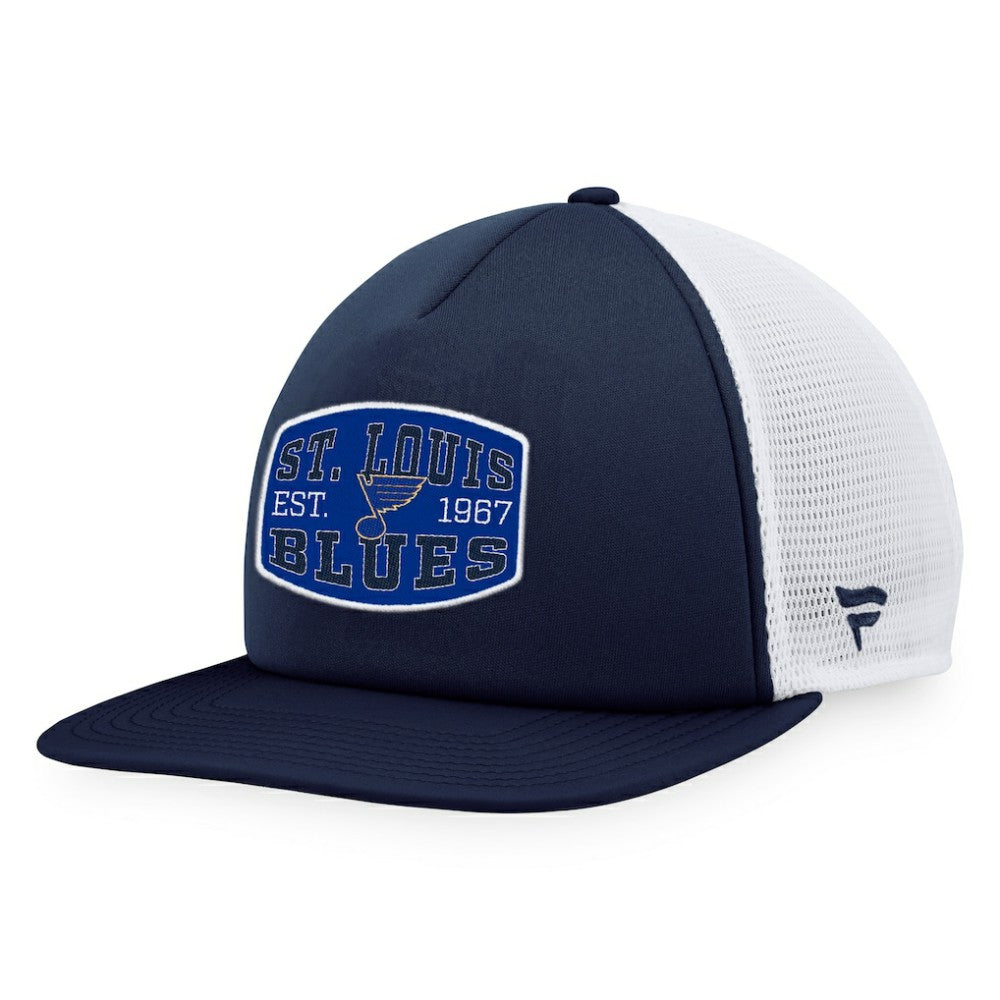 St. Louis Blues Fanatics Foam Front Patch Trucker Snapback Hat - Navy/White | Fanatics sale