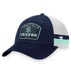 Seattle Kraken Fanatics Fundamental Striped Trucker Adjustable Hat - Deep Sea Blue/White | Fanatics online