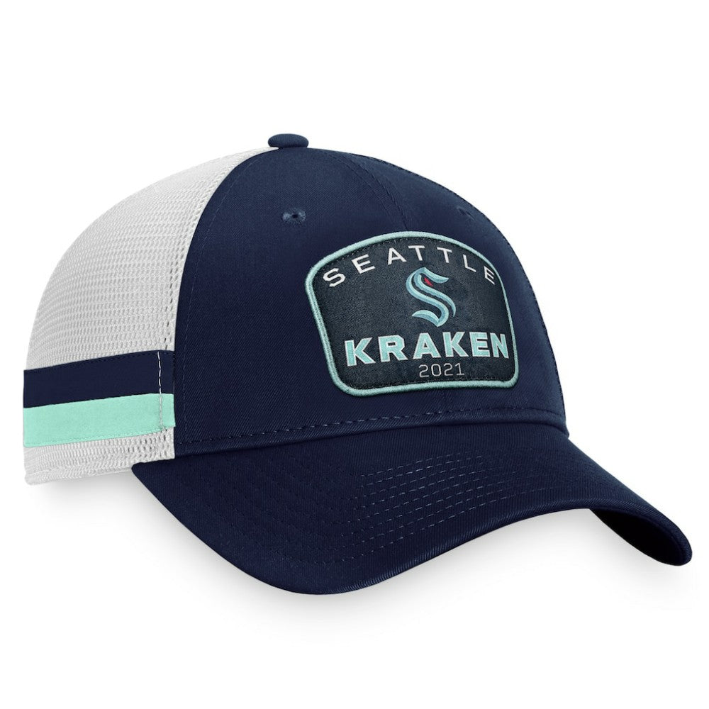 Seattle Kraken Fanatics Fundamental Striped Trucker Adjustable Hat - Deep Sea Blue/White | Fanatics online