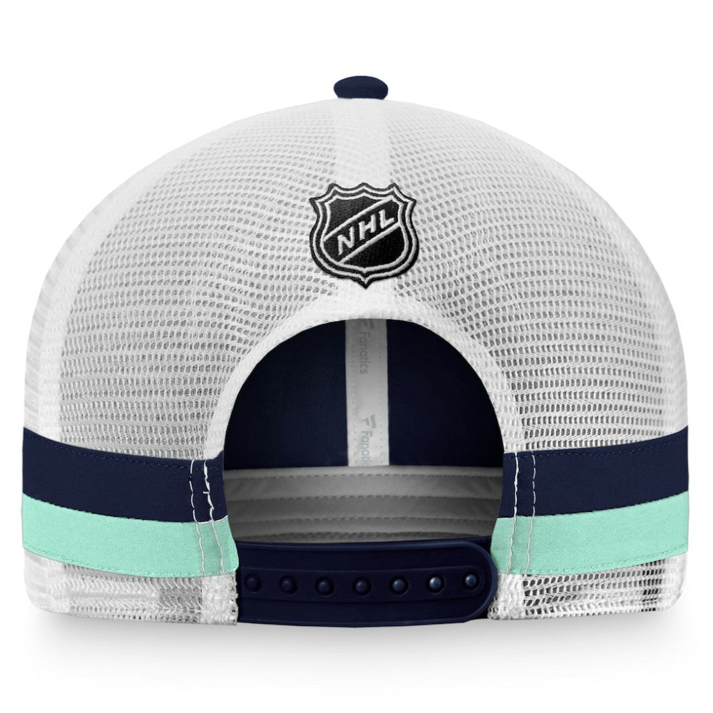 Seattle Kraken Fanatics Fundamental Striped Trucker Adjustable Hat - Deep Sea Blue/White | Fanatics online