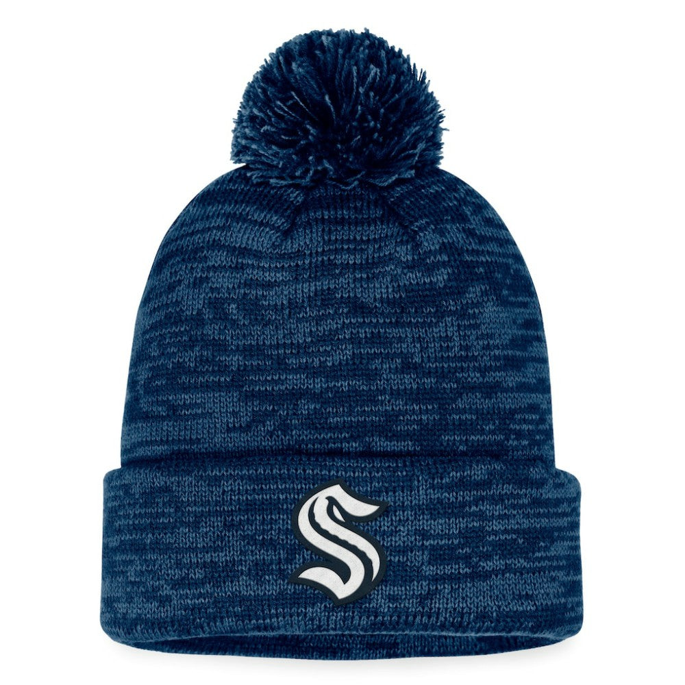 Seattle Kraken Fanatics Fundamental Cuffed Knit Hat with Pom - Deep Sea Blue | Fanatics Clearance