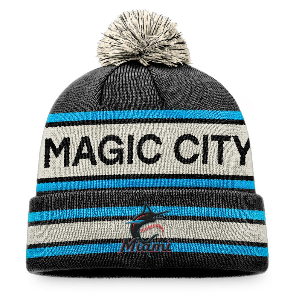 Miami Marlins Fanatics Hometown Slogan Cuffed Knit Hat with Pom Online