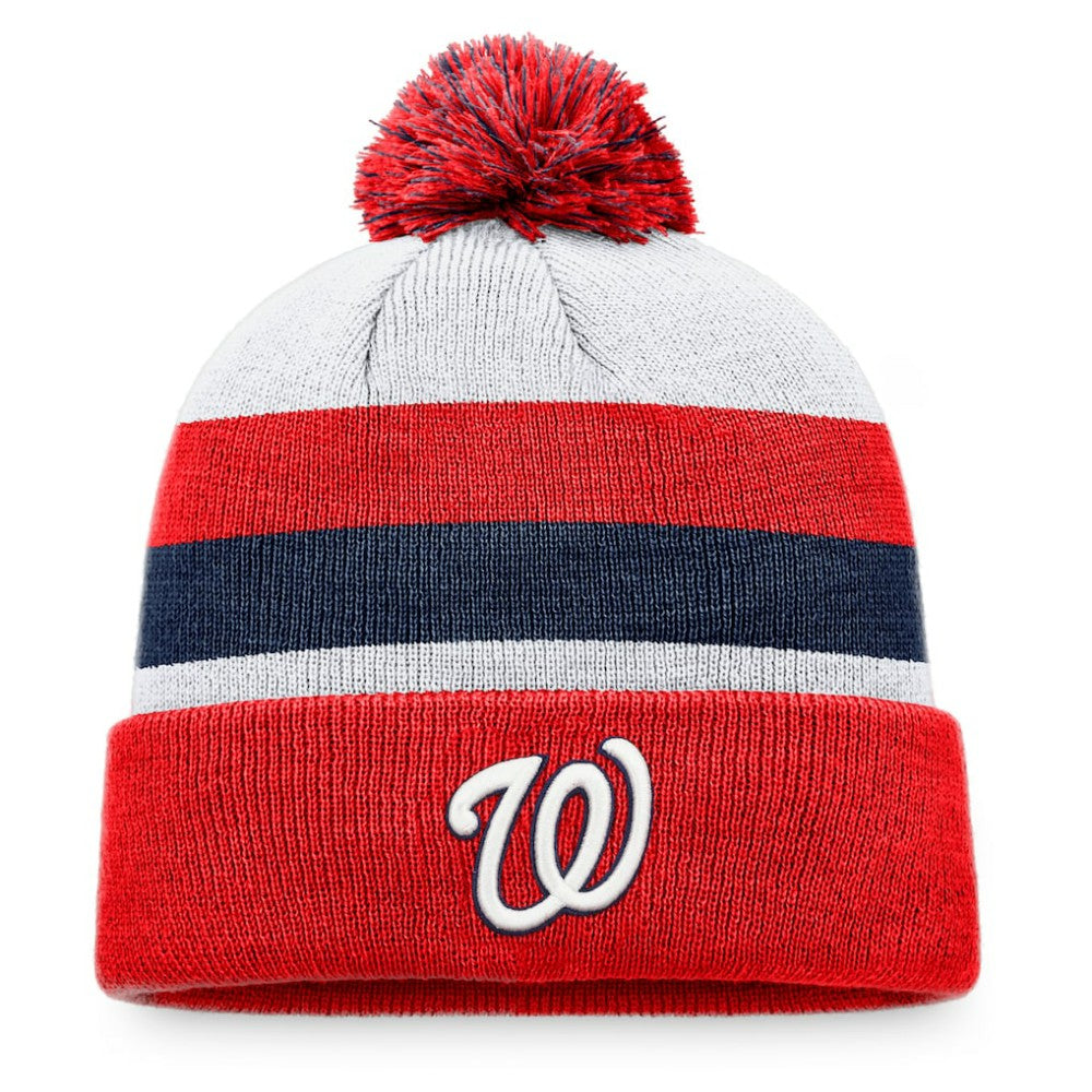 Washington Nationals Fanatics Stripe Cuffed Knit Hat with Pom Near Me