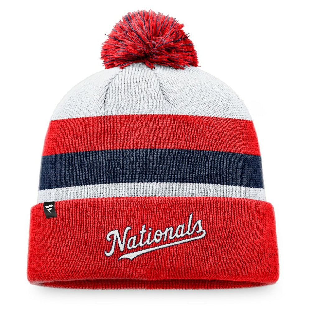 Washington Nationals Fanatics Stripe Cuffed Knit Hat with Pom Near Me