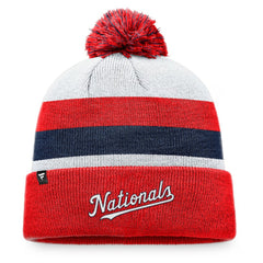 Washington Nationals Fanatics Stripe Cuffed Knit Hat with Pom Near Me