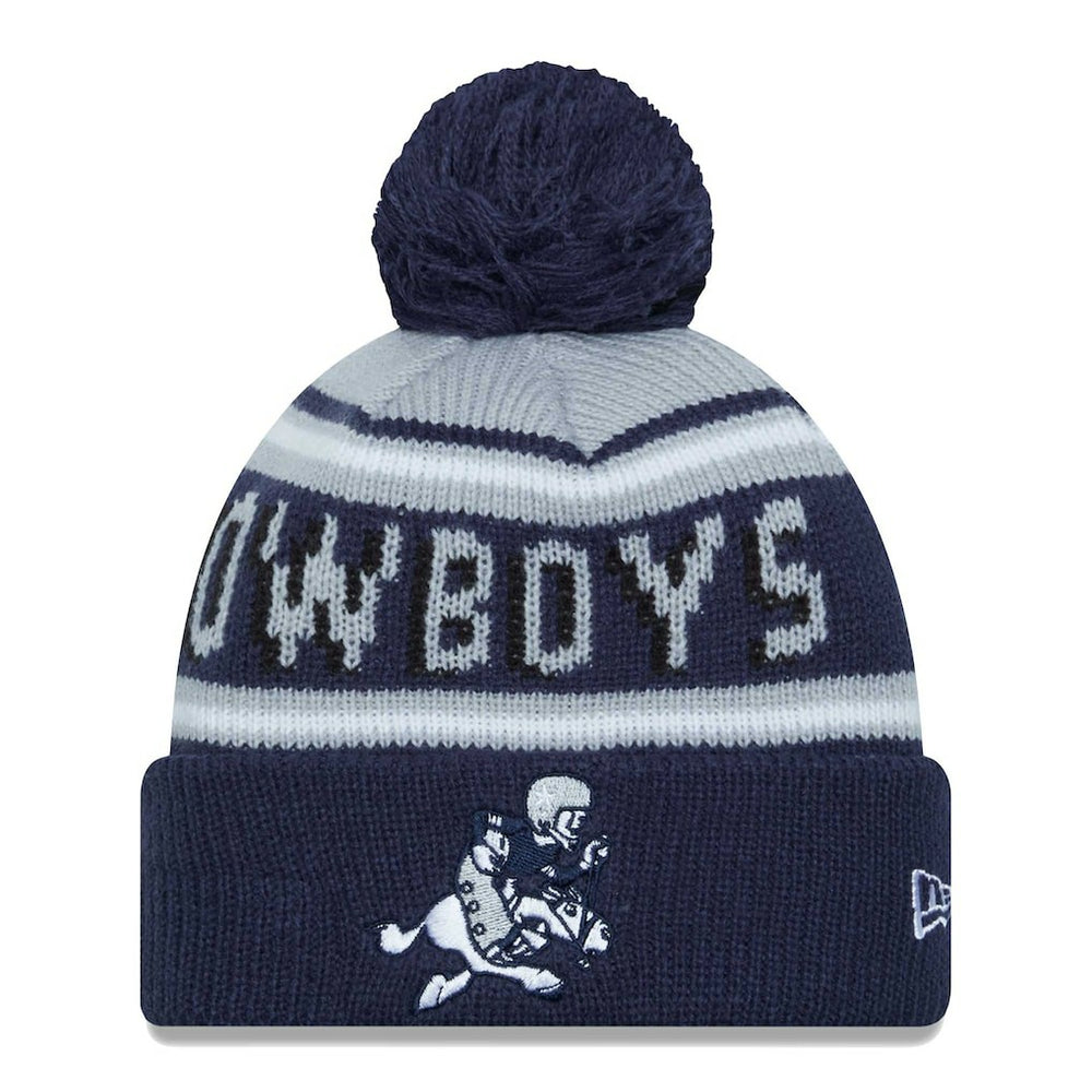 Dallas Cowboys New Era Youth Gridiron Classics Main Cuffed Knit Hat with Pom - Gray/Navy - NFL