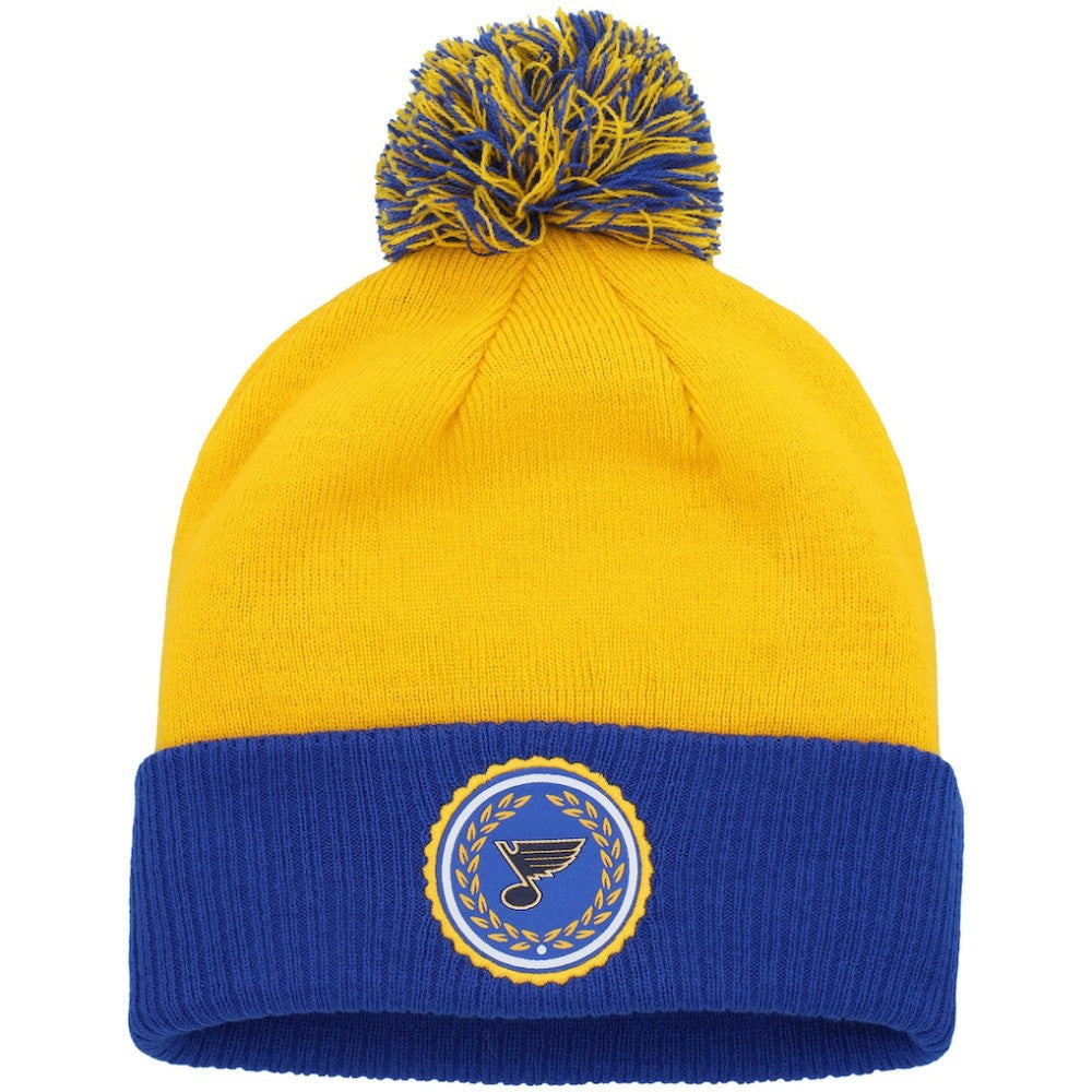 St. Louis Blues adidas Women's Laurel Cuffed Knit Hat with Pom - Gold | Adidas Lifestyle