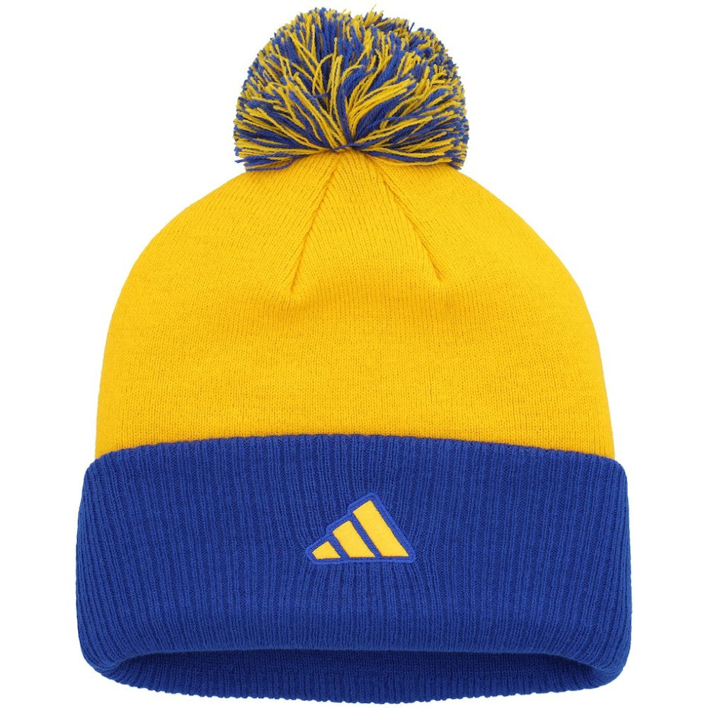 St. Louis Blues adidas Women's Laurel Cuffed Knit Hat with Pom - Gold | Adidas Lifestyle