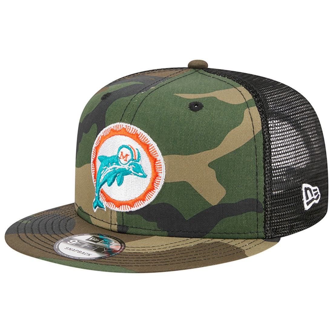 Miami Dolphins New Era Throwback Main Trucker 9FIFTY Snapback Hat - Camo - NFL